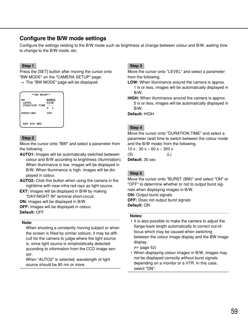 Configure the b/w mode settings | Panasonic WV-NP1000 User Manual | Page 59 / 70