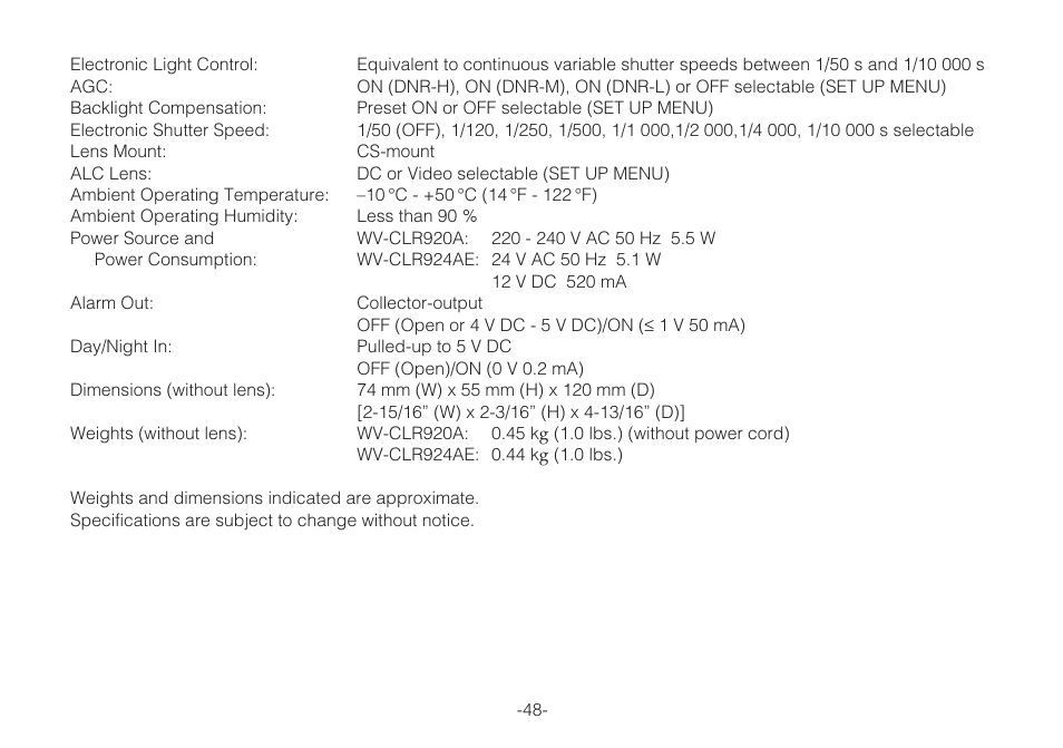 Panasonic WV-CLR920A User Manual | Page 48 / 50