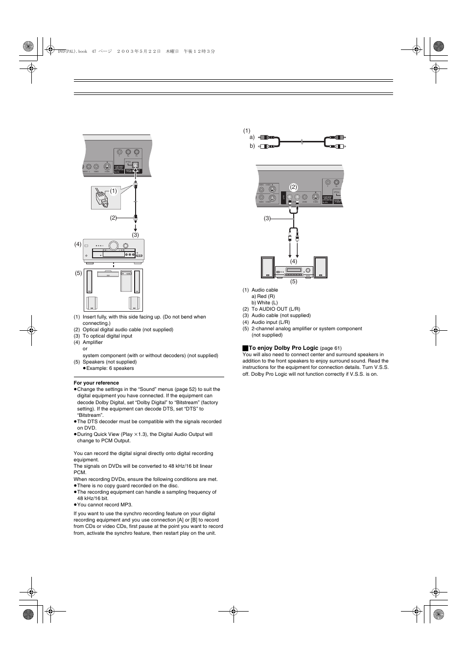 Upgrading your system (continued), ª to enjoy dolby pro logic | Panasonic DMR-E51 User Manual | Page 47 / 70