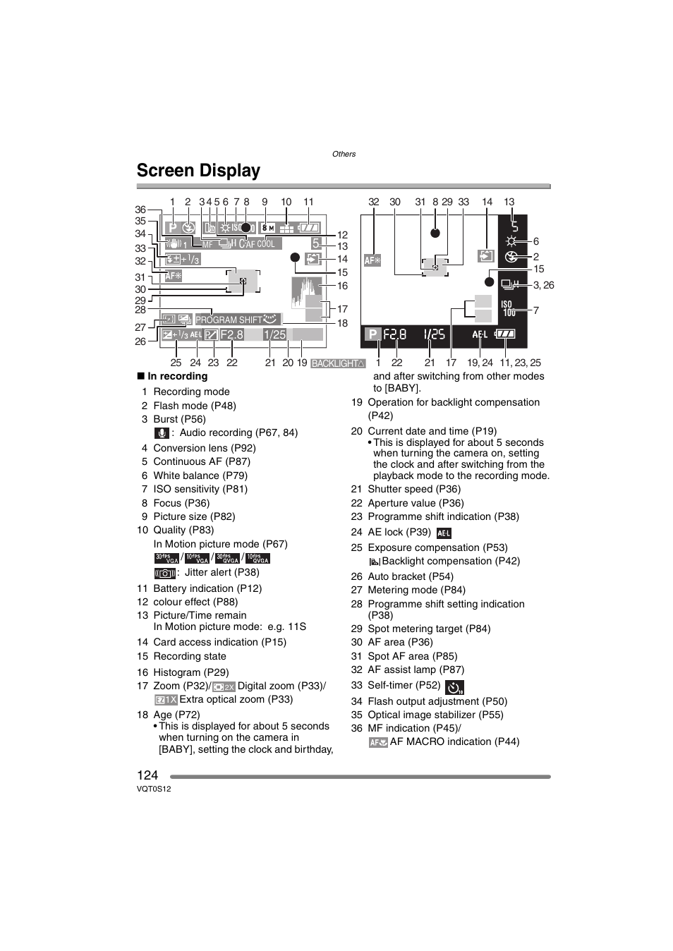 Screen display | Panasonic DMC-FZ30GN User Manual | Page 124 / 136
