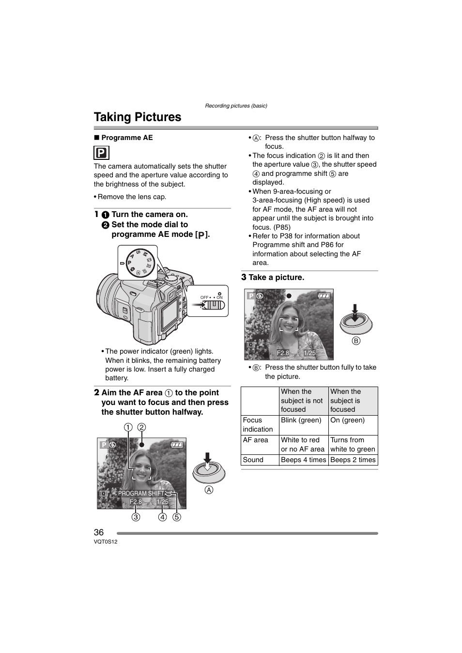 Taking pictures | Panasonic DMC-FZ30GN User Manual | Page 36 / 136