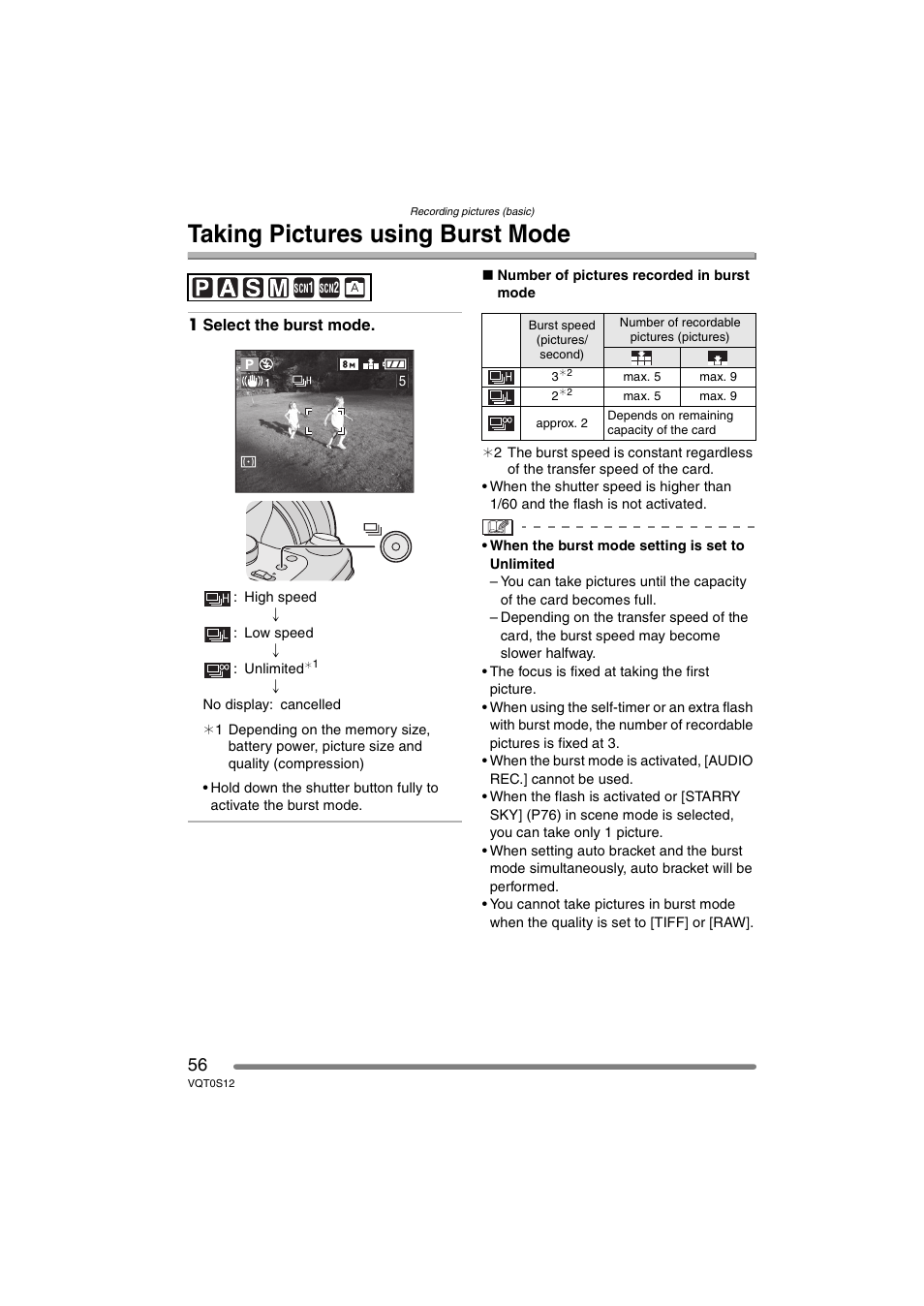 Taking pictures using burst mode | Panasonic DMC-FZ30GN User Manual | Page 56 / 136