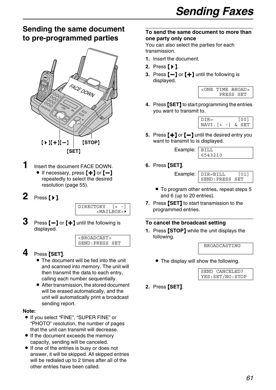 Sending faxes | Panasonic KX-FPG371 User Manual | Page 61 / 132