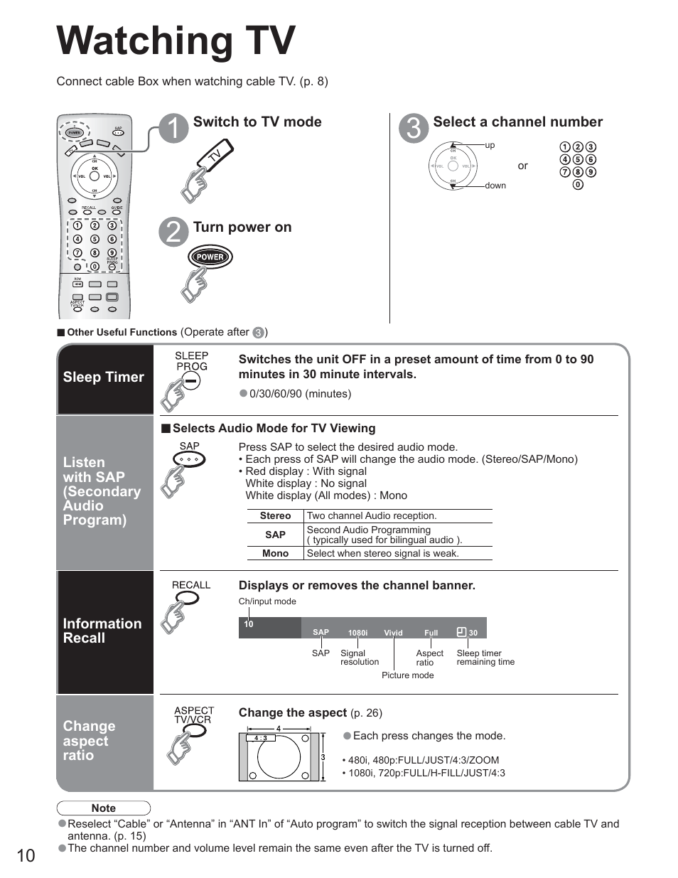 Watching tv | Panasonic TC-23LX60 User Manual | Page 10 / 67