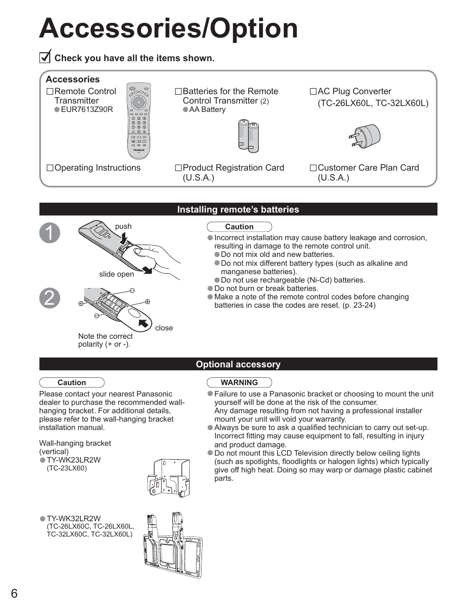 Accessories/option | Panasonic TC-23LX60 User Manual | Page 6 / 67