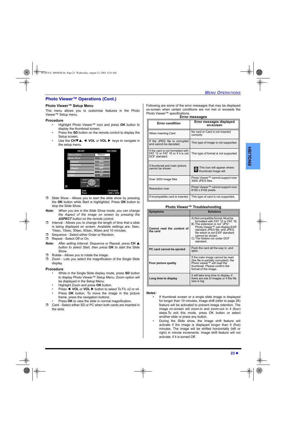 English photo viewer™ operations (cont.) | Panasonic PT-53WXD63 User Manual | Page 25 / 88