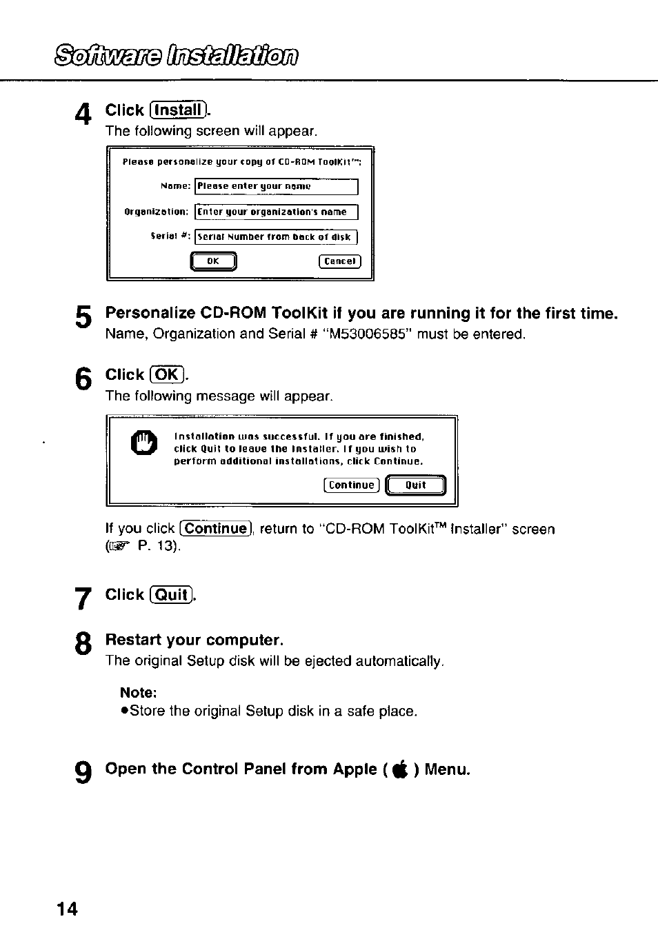 Click [ instalt), Click [ok, Y click iolml | G restart your computer, 0 open the control panel from apple (||) menu, Símmksommmssoo | Panasonic KXL-783M User Manual | Page 14 / 44