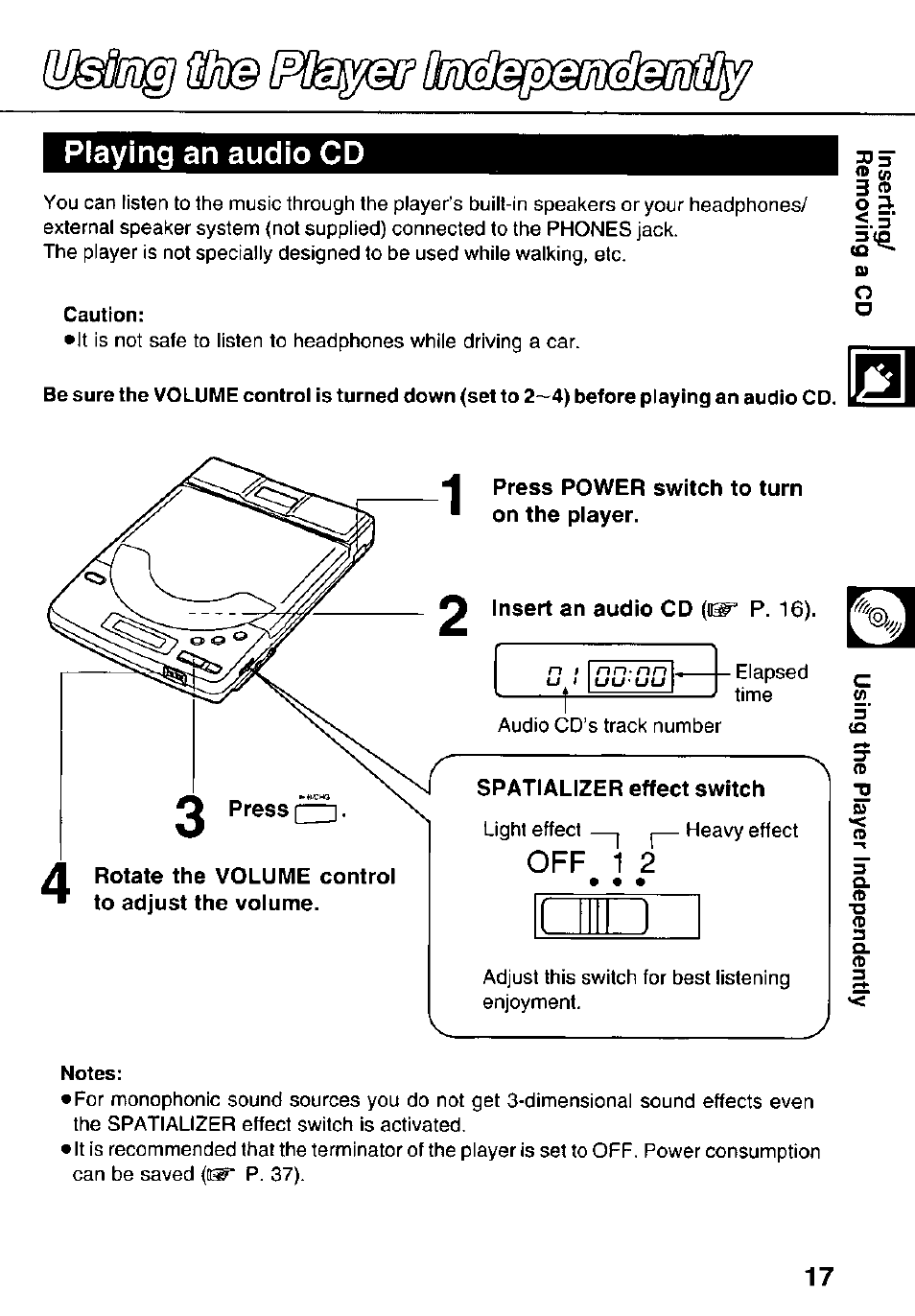 Playing an audio cd, Caution, Notes | Phones | Panasonic KXL-783M User Manual | Page 17 / 44