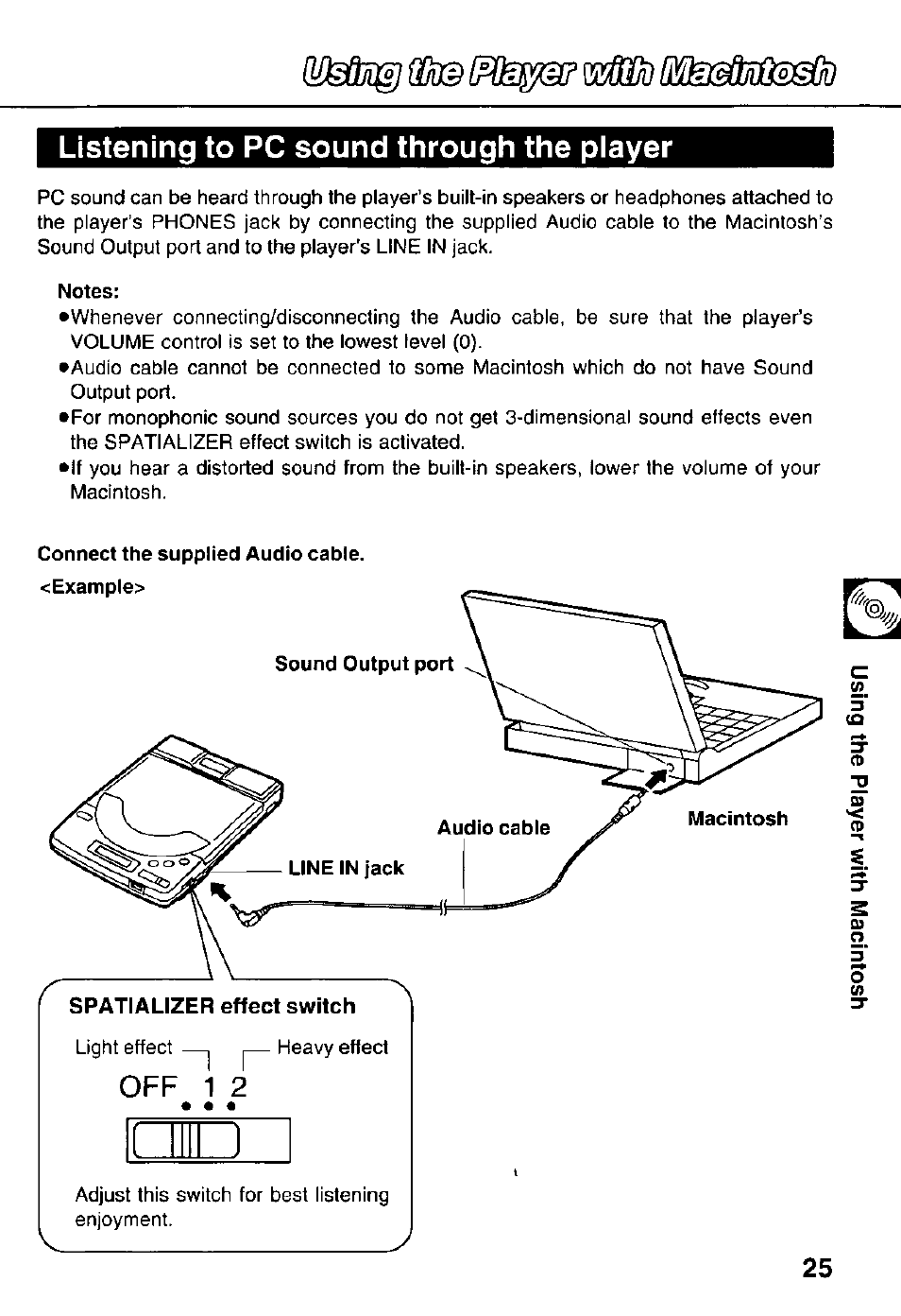 Listening to pc sound through the player, Notes | Panasonic KXL-783M User Manual | Page 25 / 44