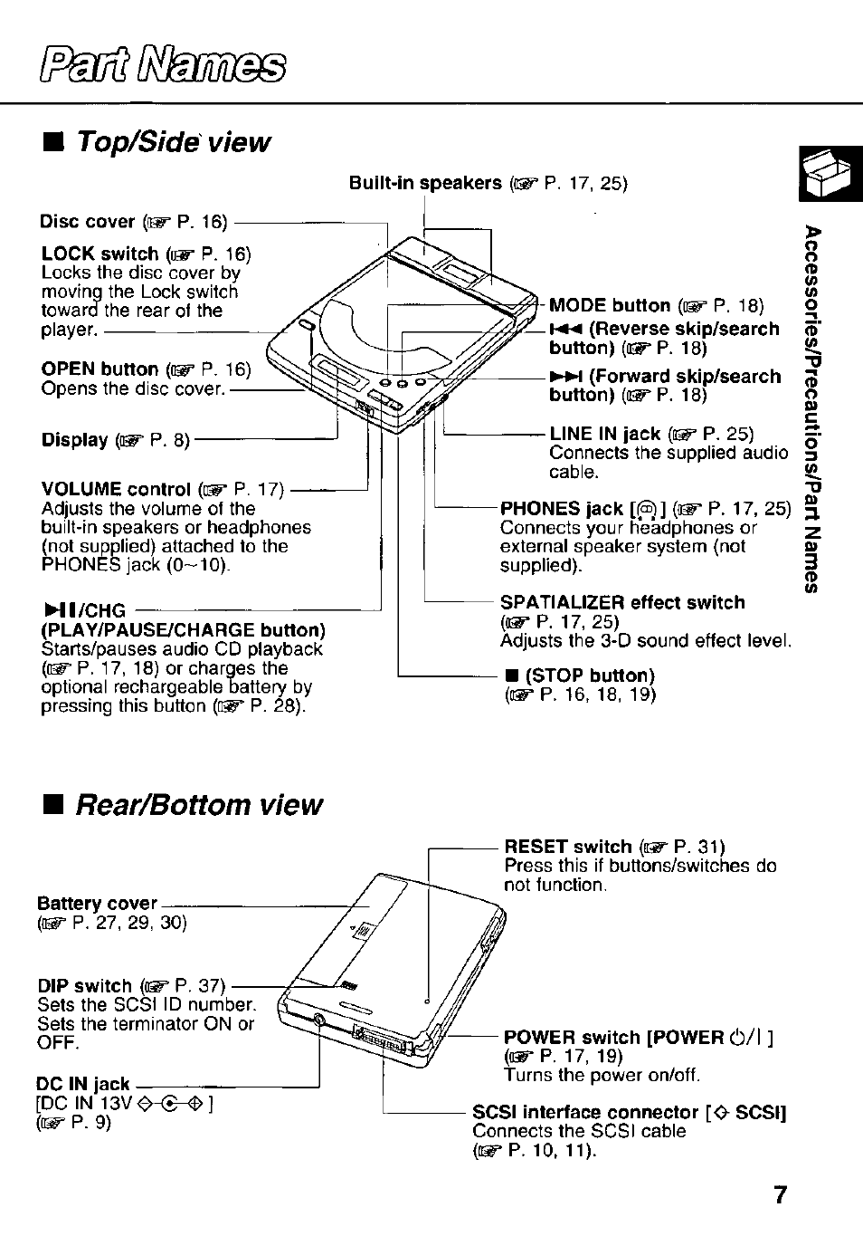 Top/sidé view, Rear/bottom view | Panasonic KXL-783M User Manual | Page 7 / 44