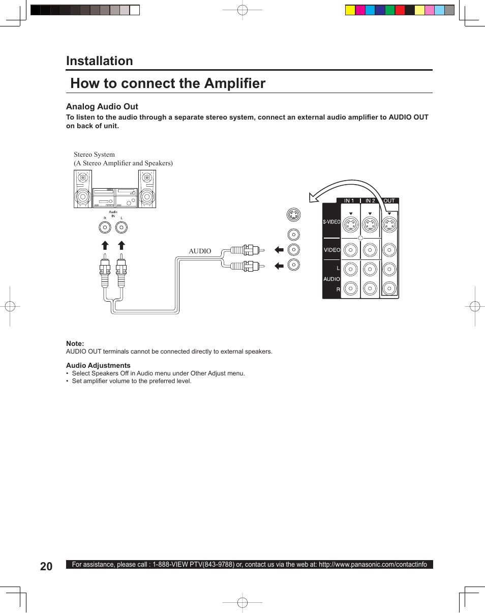 How to connect the amplifi er, Installation | Panasonic PT 60LCX64 User Manual | Page 20 / 112