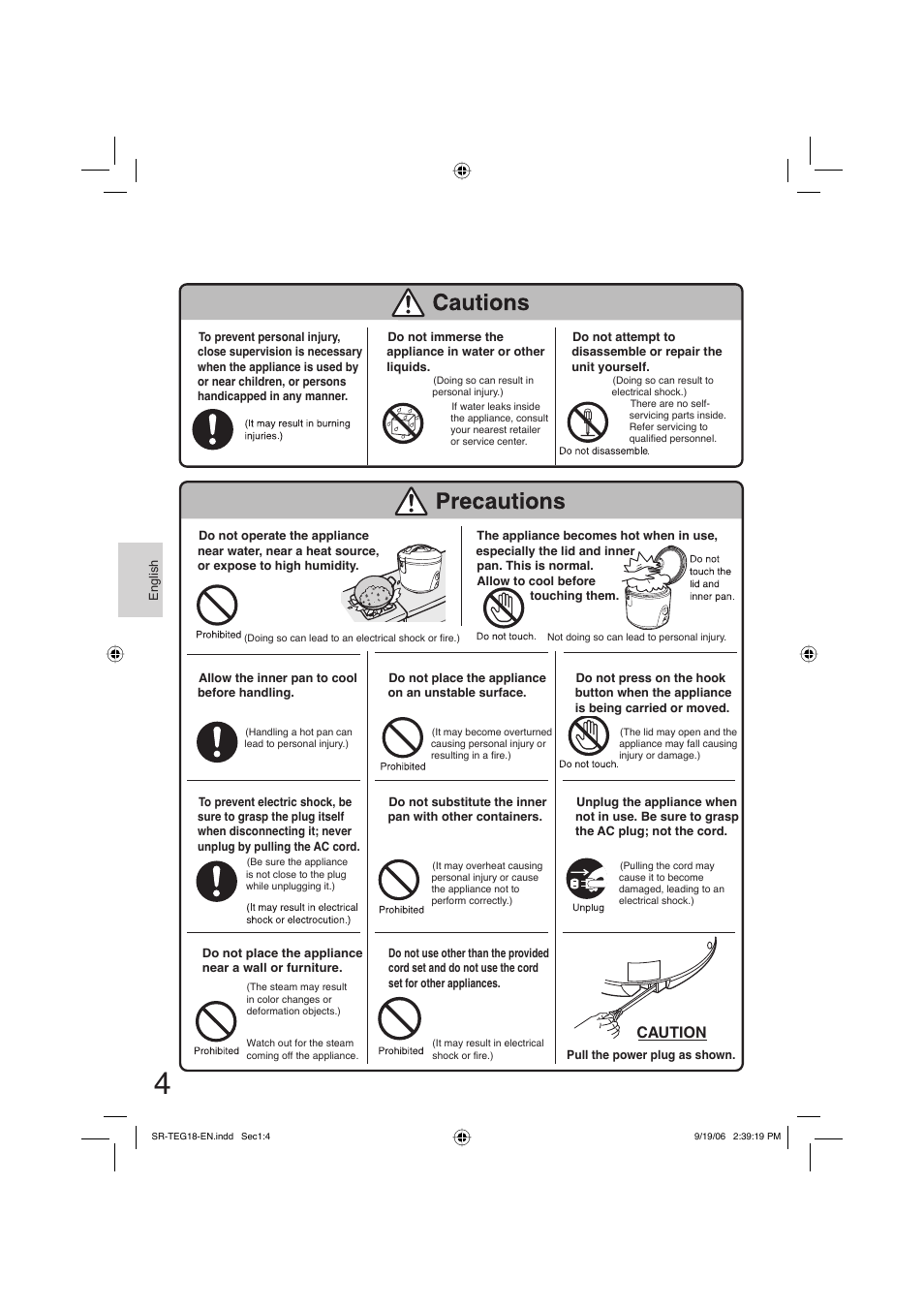 Caution | Panasonic SR-TEG18 User Manual | Page 4 / 12