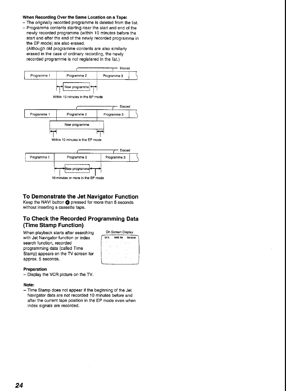 When recording over the same location on a tape, Preparation, Note | Panasonic G-CODE NV-FJ620 User Manual | Page 24 / 28