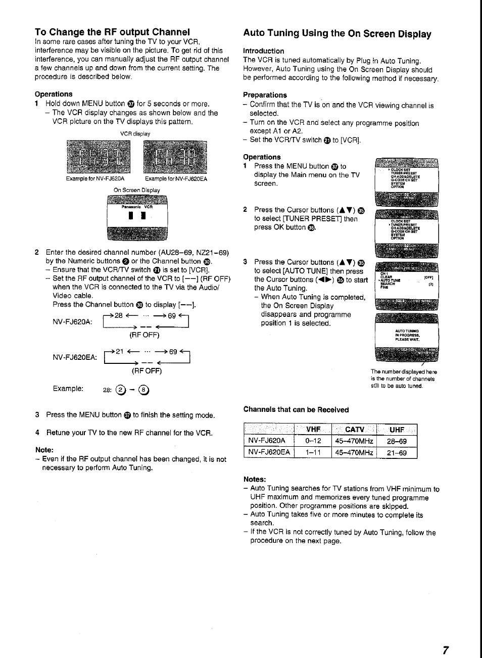 Operations, Introduction, Preparations | Notes, Auto tuning using the on screen display, System | Panasonic G-CODE NV-FJ620 User Manual | Page 7 / 28