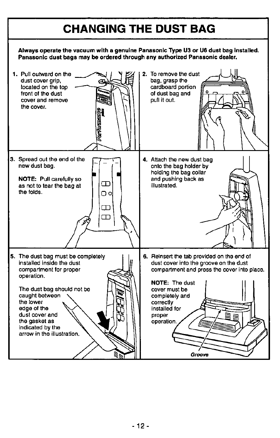 Changing the dust bag | Panasonic QUICKDRAW MC-V5117 User Manual | Page 12 / 20