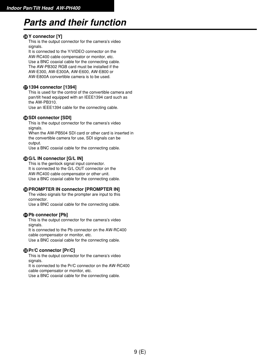 Parts and their function | Panasonic AW-RP400E User Manual | Page 10 / 272