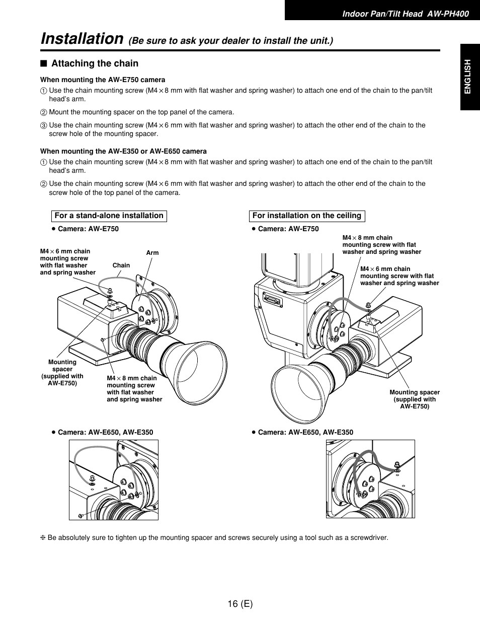 Installation, 16 (e) | Panasonic AW-RP400E User Manual | Page 17 / 272
