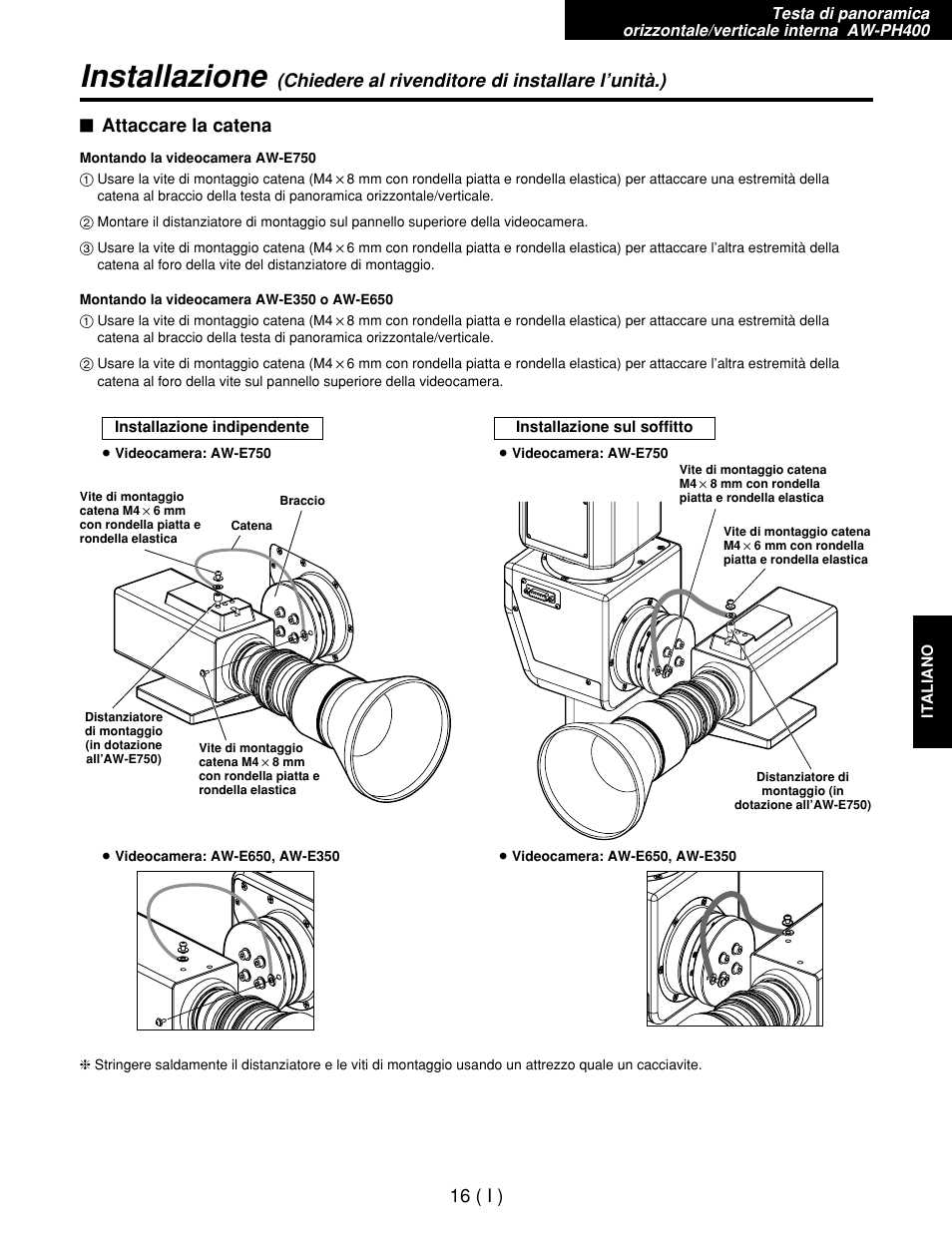 Installazione, 16 ( i ) | Panasonic AW-RP400E User Manual | Page 179 / 272