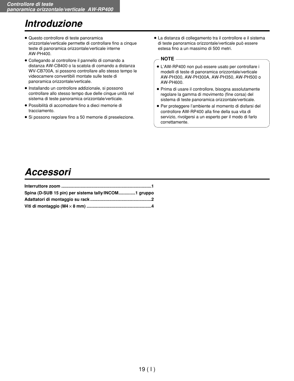 Introduzione accessori | Panasonic AW-RP400E User Manual | Page 182 / 272