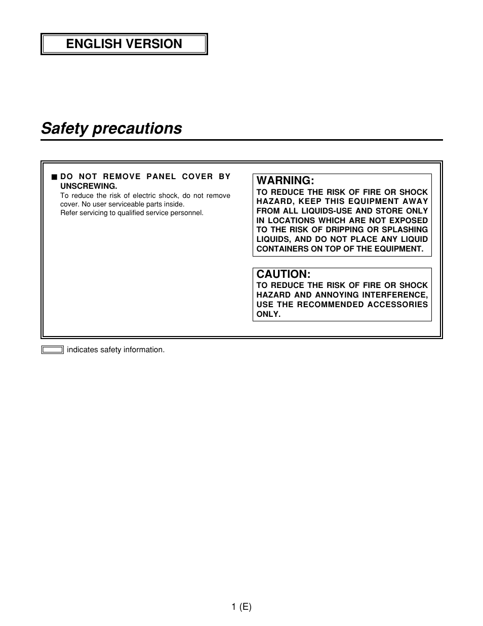 Safety precautions, English version | Panasonic AW-RP400E User Manual | Page 2 / 272