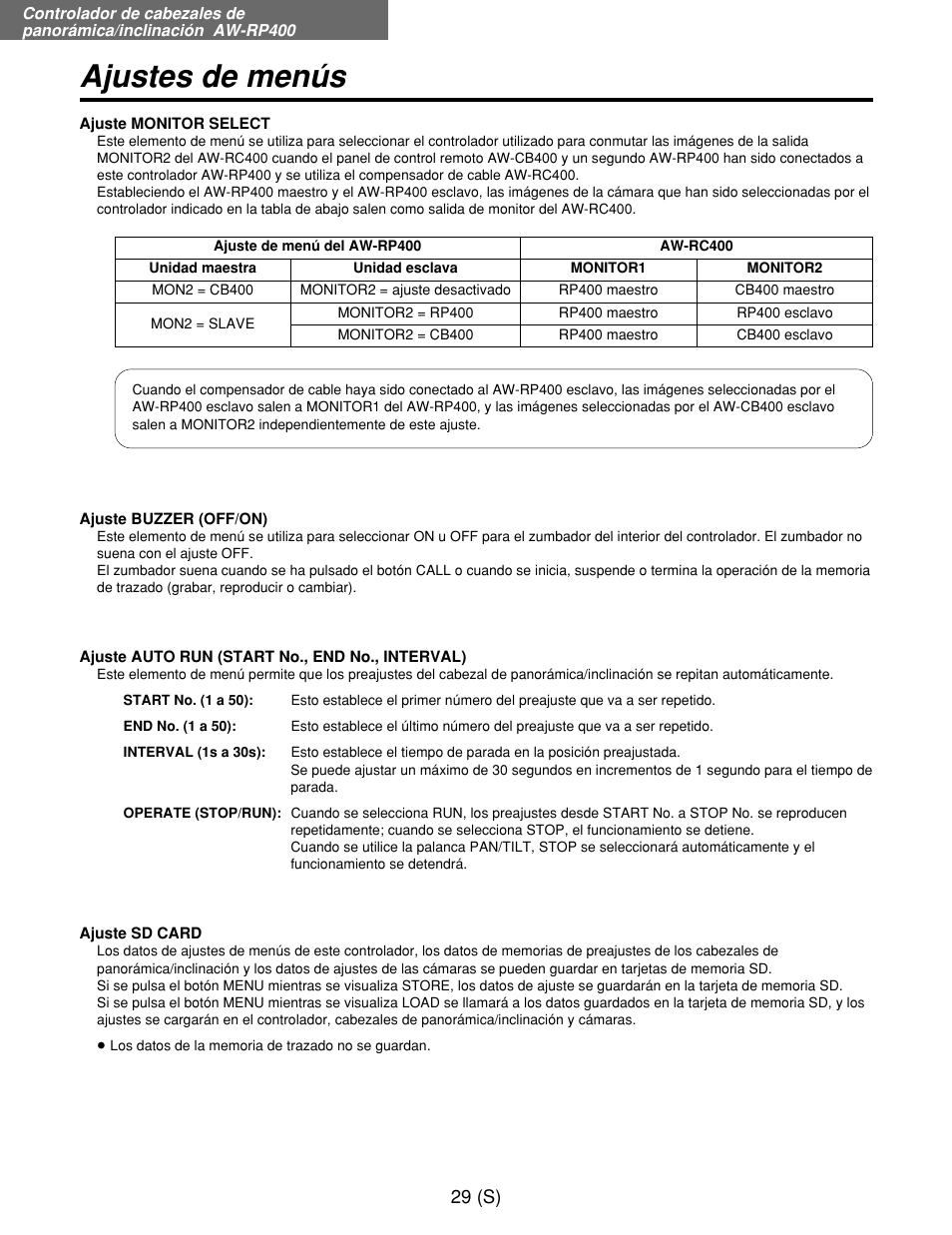 Ajustes de menús | Panasonic AW-RP400E User Manual | Page 246 / 272