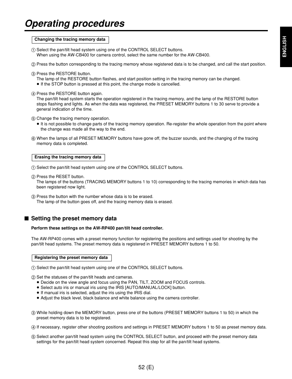 Operating procedures | Panasonic AW-RP400E User Manual | Page 53 / 272