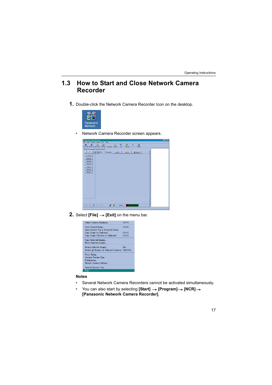 3how to start and close network camera recorder, 3 how to start and close network camera recorder | Panasonic BB-HNP60 User Manual | Page 17 / 86
