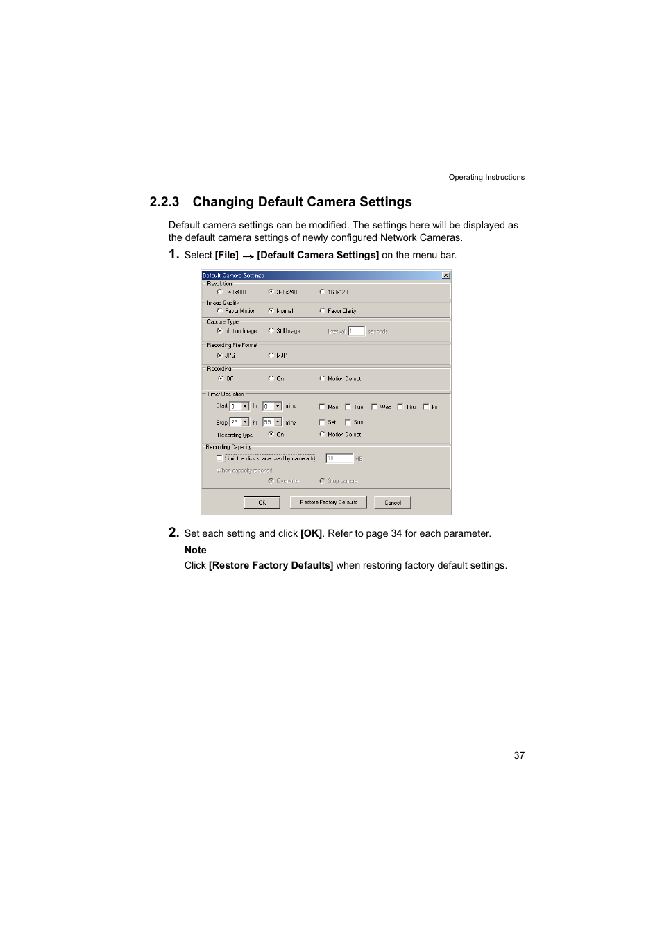 3changing default camera settings, 3 changing default camera settings | Panasonic BB-HNP60 User Manual | Page 37 / 86