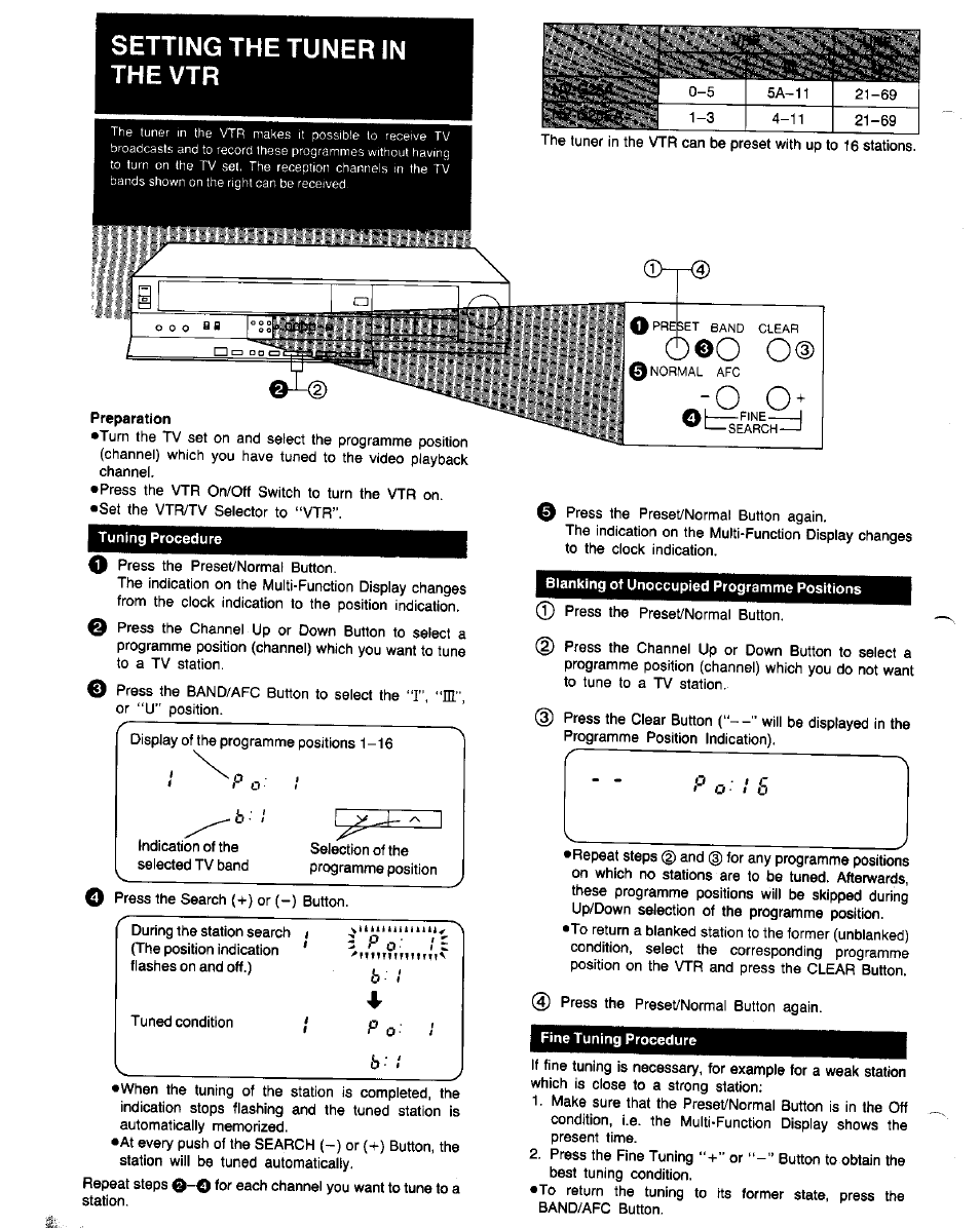 Setting the tuner in the vtr | Panasonic NV-G25 Series User Manual | Page 10 / 32