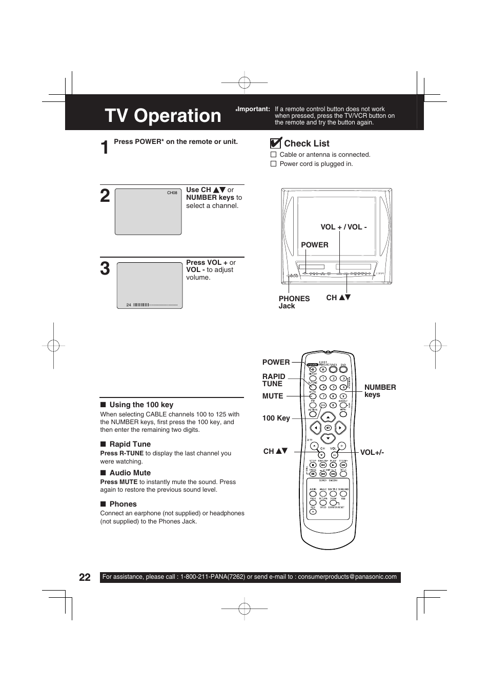 Tv operation, Tv operation 1 | Panasonic PV DM2093 User Manual | Page 22 / 76