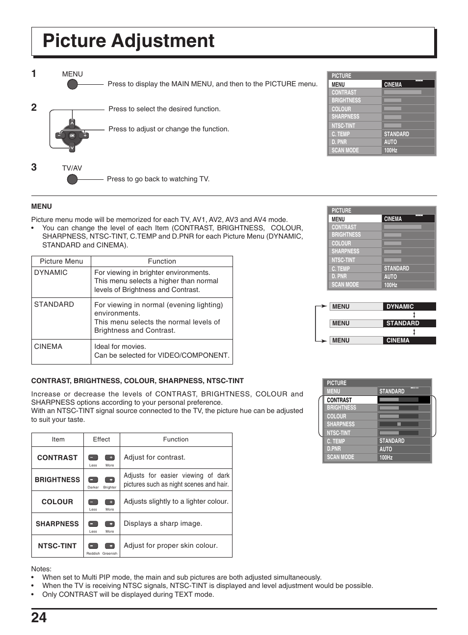 Picture adjustment | Panasonic TX-47P950A User Manual | Page 24 / 39