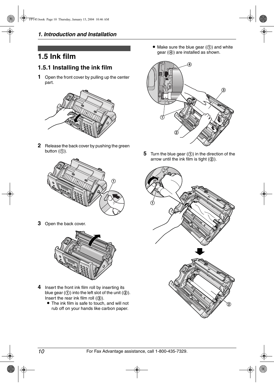 Installation, 5 ink film, Ink film | 5 ink film, 1 installing the ink film | Panasonic KX-FP145 User Manual | Page 12 / 86