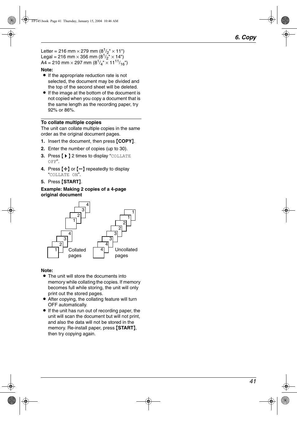 Copy 41 | Panasonic KX-FP145 User Manual | Page 43 / 86