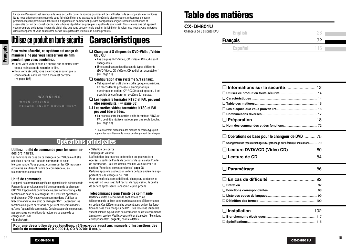 Panasonic CX-DH801U User Manual | Page 8 / 36