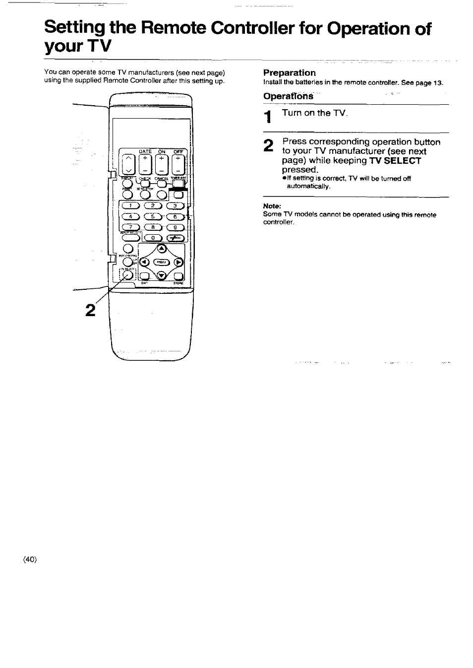 Preparation, Operattbna, I turn on the tv | Panasonic NV-SD450B User Manual | Page 40 / 48