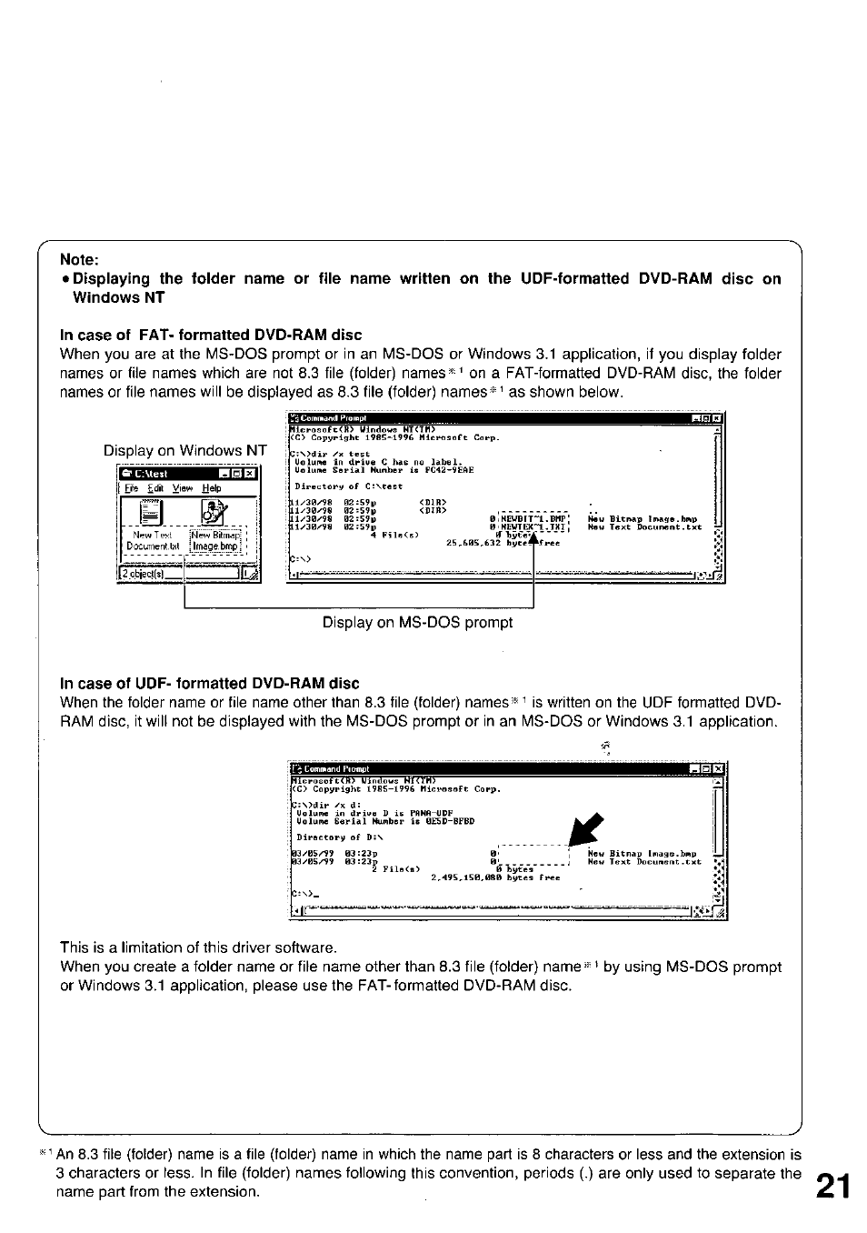 Note, In case of fat- formatted dvd-ram disc, In case of udf- formatted dvd-ram disc | Ll/30/98, 0iheu6li''1.8np | Panasonic LF-D102U User Manual | Page 21 / 40
