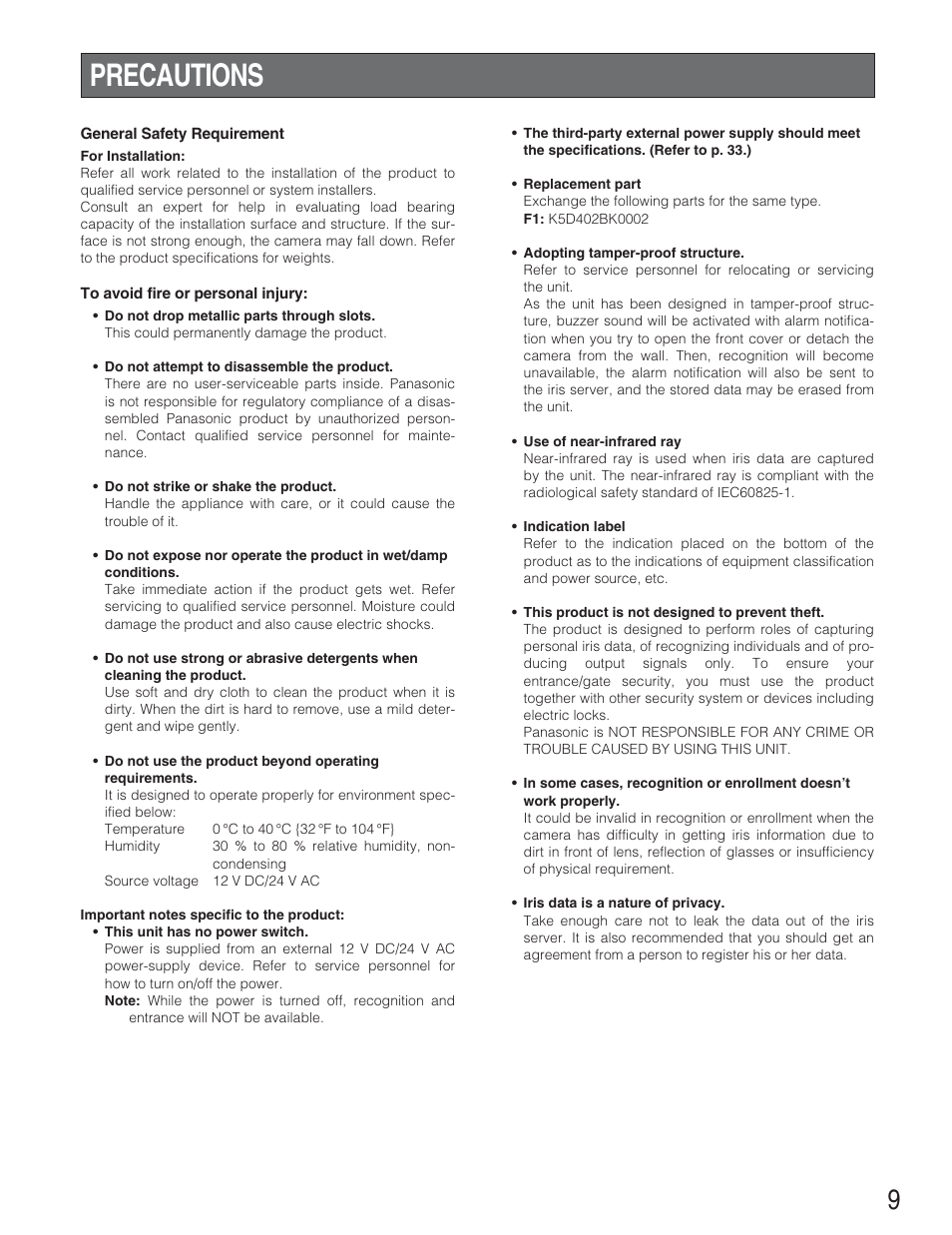 Precautions | Panasonic BM-ET300AE User Manual | Page 9 / 35