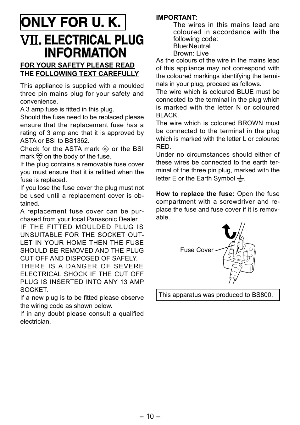 Only for u. k | Panasonic EY6450 User Manual | Page 10 / 12