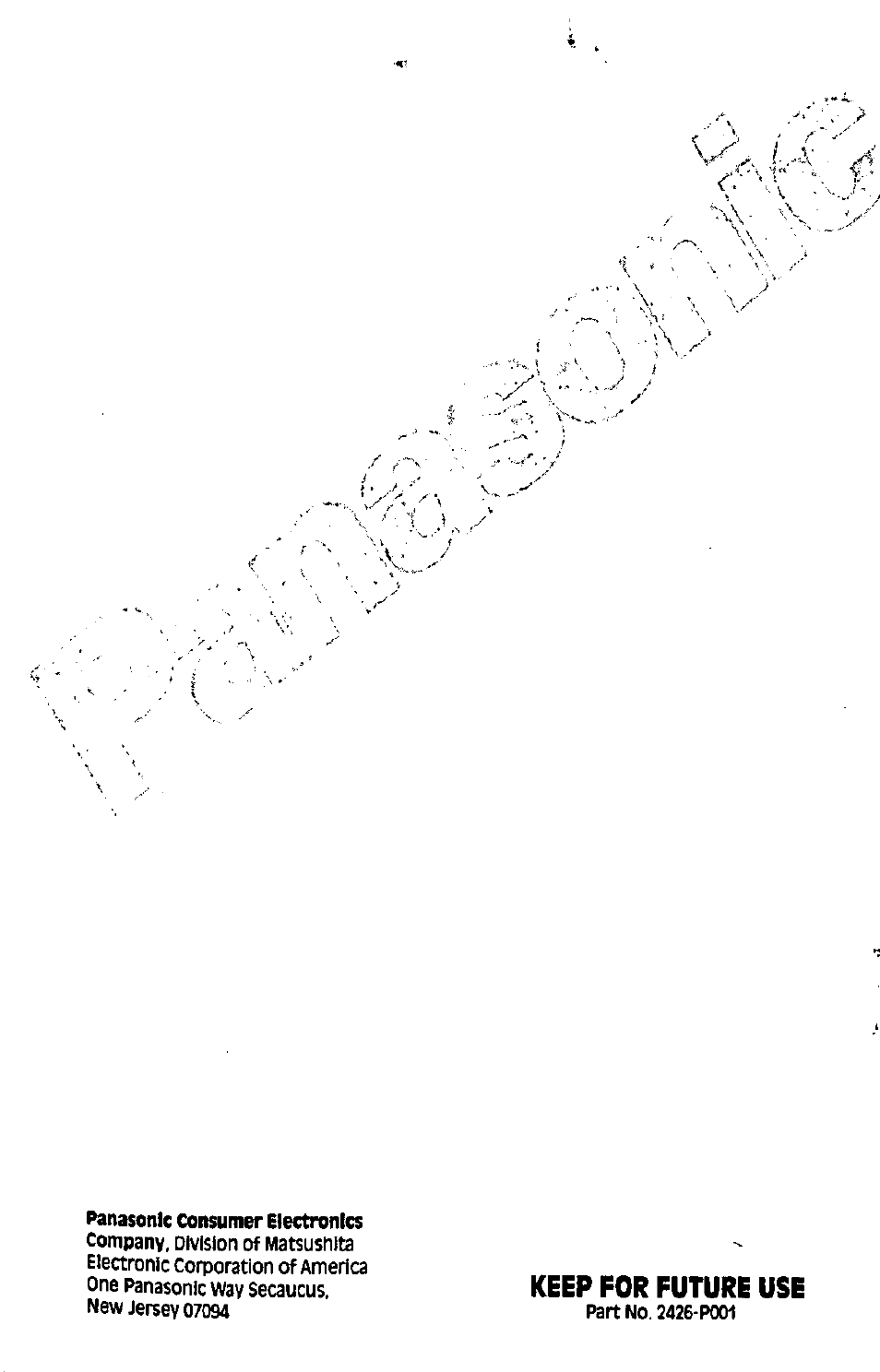 Keep for future use | Panasonic RAK-P001 User Manual | Page 28 / 28