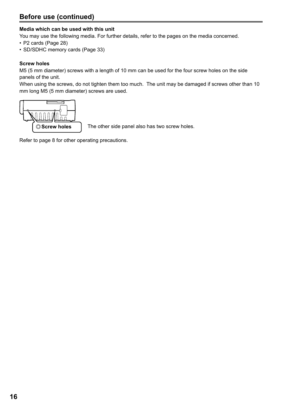 Before use (continued) | Panasonic P2HD AG-HPG20P User Manual | Page 16 / 120