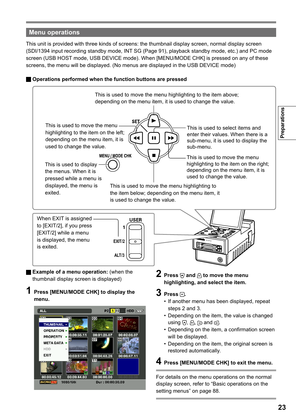 Menu operations | Panasonic P2HD AG-HPG20P User Manual | Page 23 / 120
