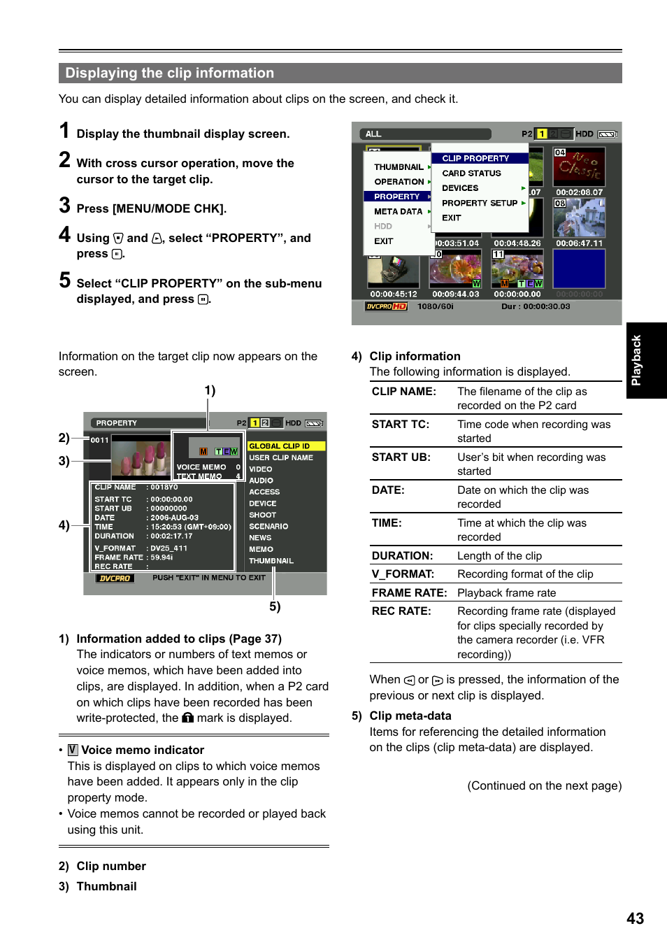 Displaying the clip information | Panasonic P2HD AG-HPG20P User Manual | Page 43 / 120