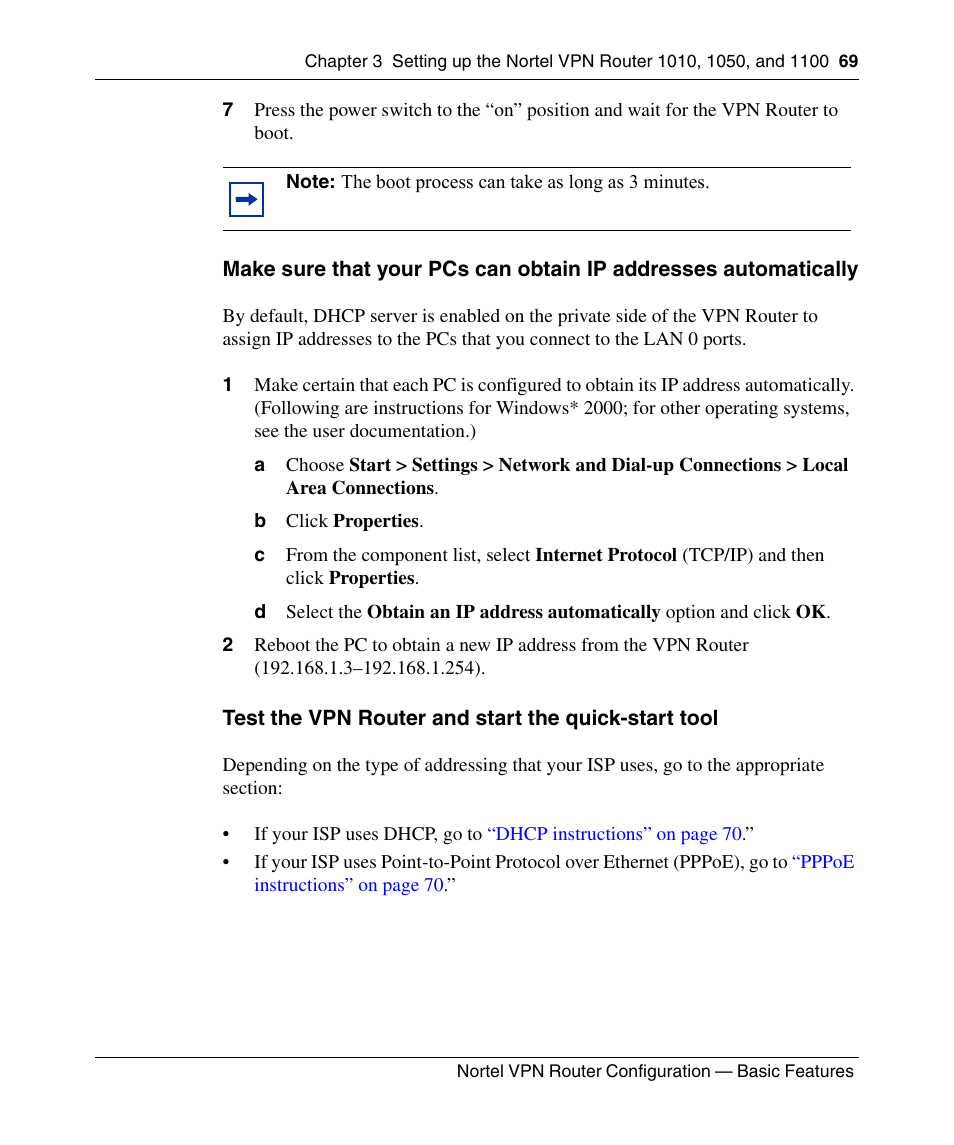 Test the vpn router and start the quick-start tool | Panasonic 7 User Manual | Page 69 / 178