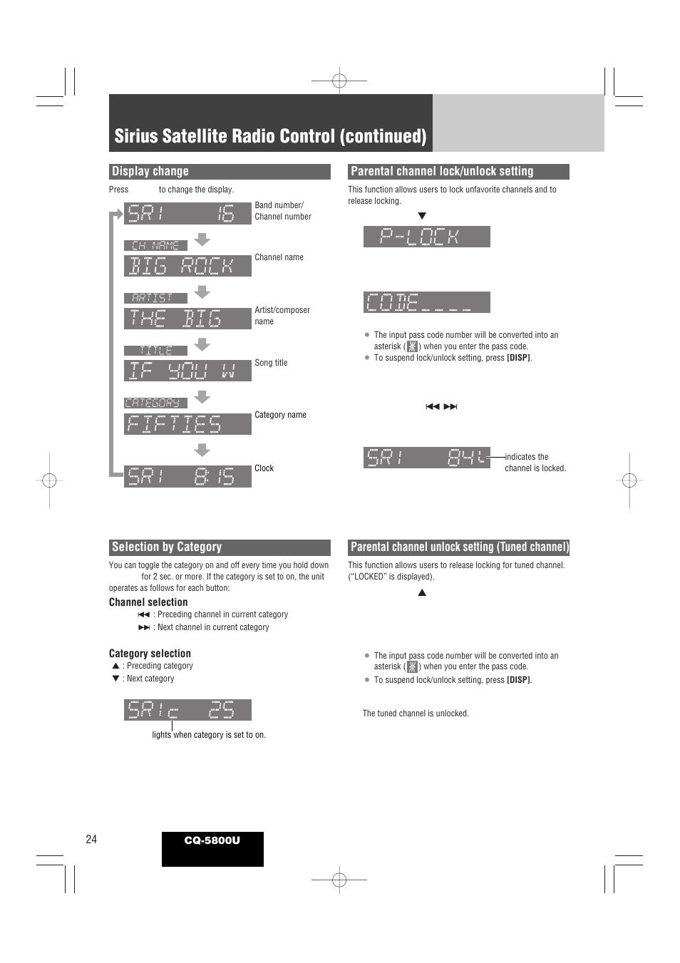 Sirius satellite radio control (continued) | Panasonic CQ-5800U User Manual | Page 24 / 48
