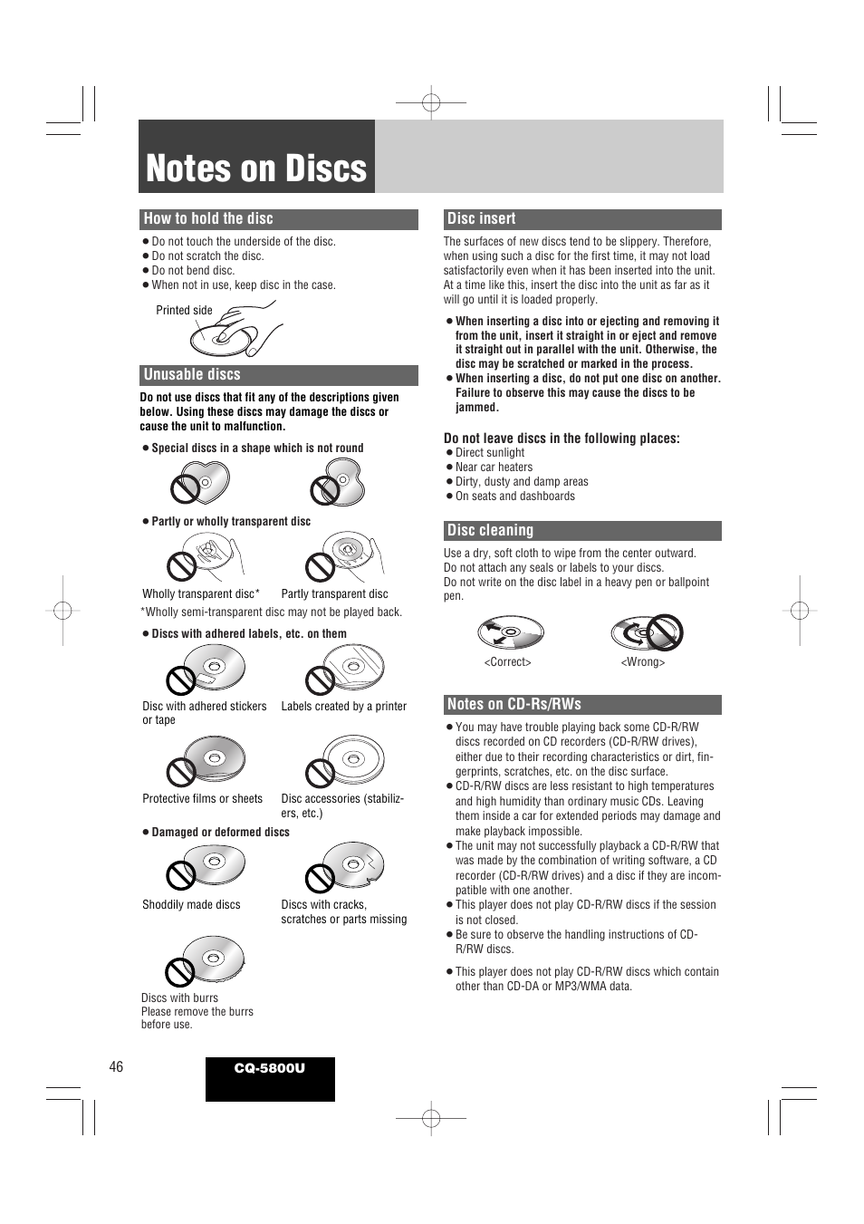 Notes on discs | Panasonic CQ-5800U User Manual | Page 46 / 48