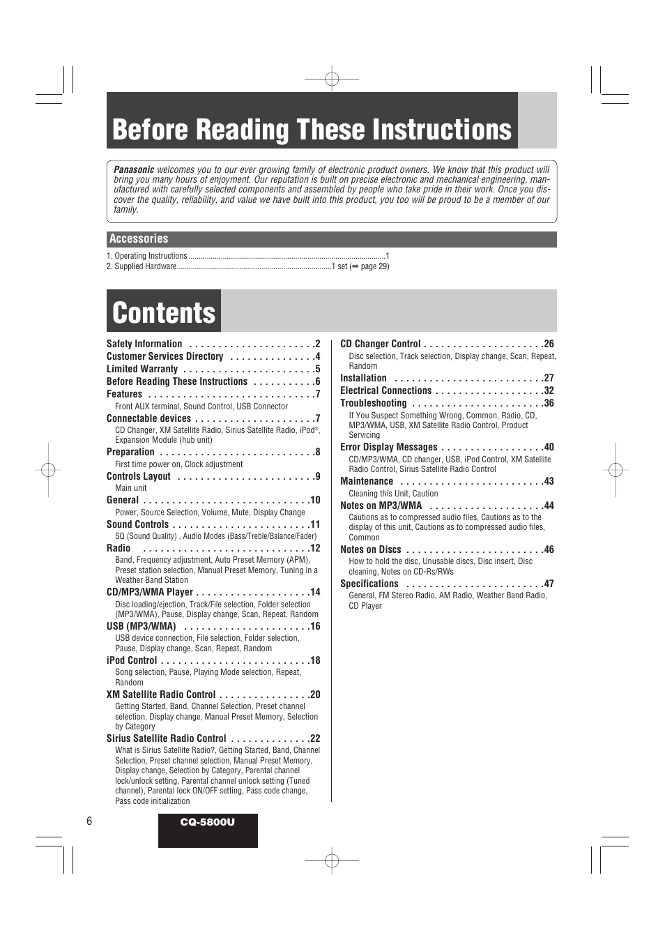 Panasonic CQ-5800U User Manual | Page 6 / 48