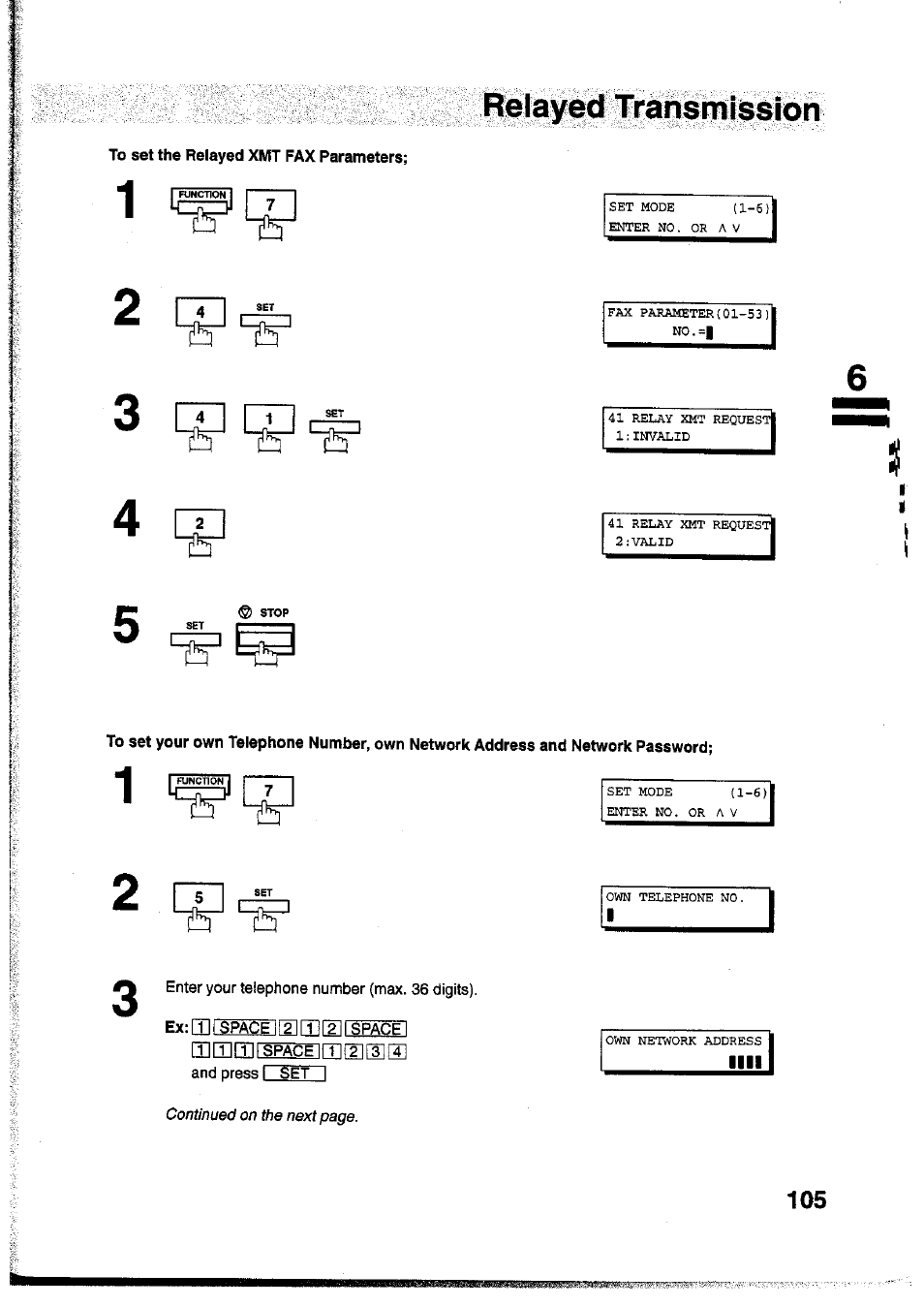 To set the relayed xmt fax parameters, Relayed lyanishiissrott | Panasonic Panafax UF-755 User Manual | Page 107 / 148