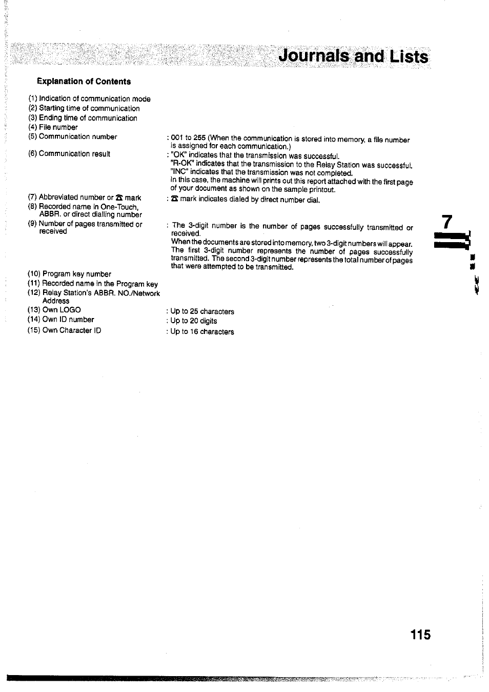 Explanation of contents, Udumal&ahci lists | Panasonic Panafax UF-755 User Manual | Page 117 / 148