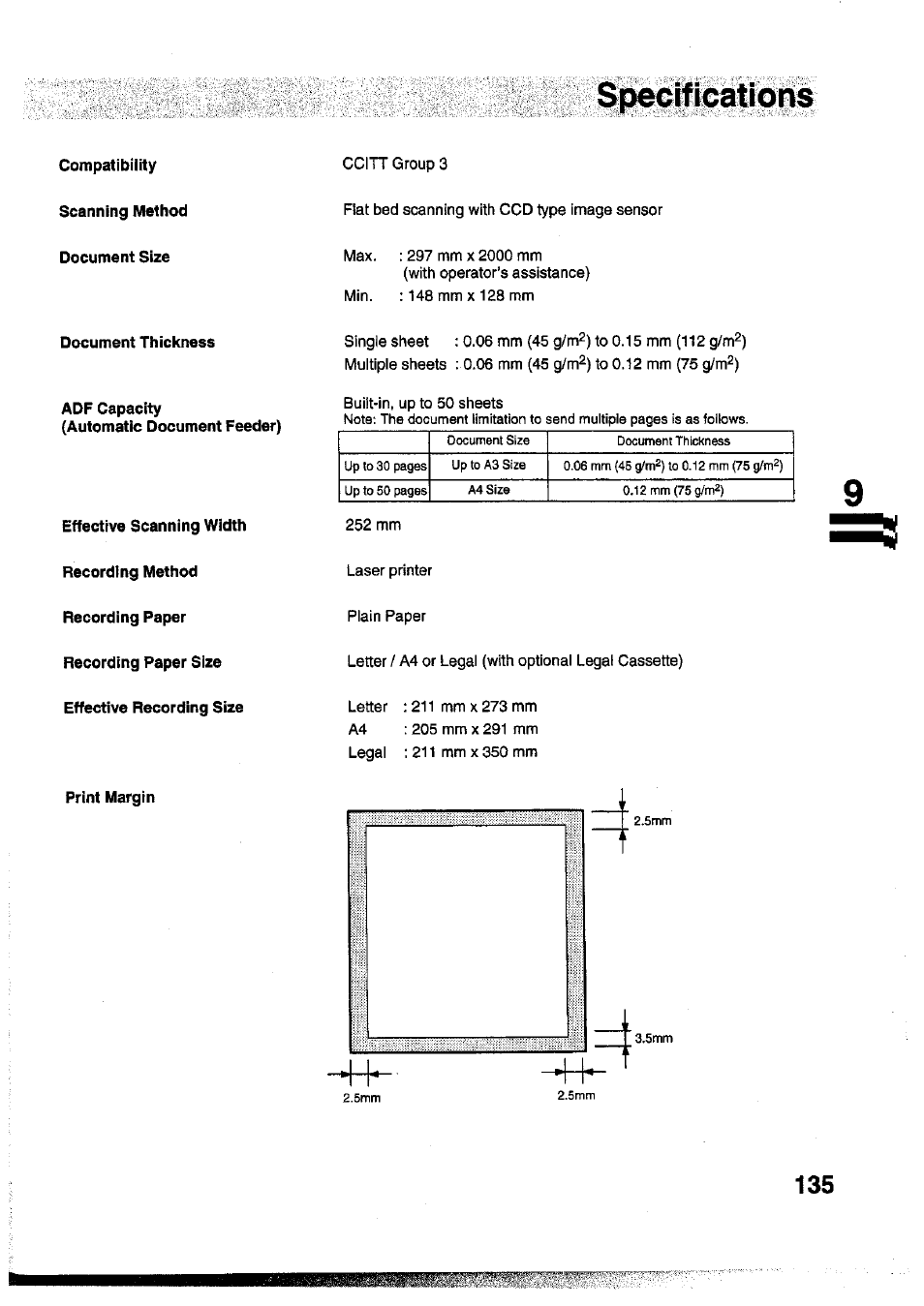 Adf capacity | Panasonic Panafax UF-755 User Manual | Page 137 / 148
