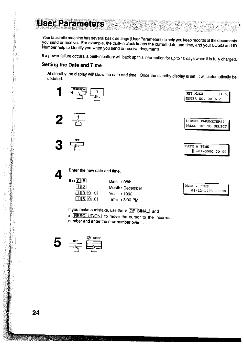 Setting the date and time | Panasonic Panafax UF-755 User Manual | Page 26 / 148